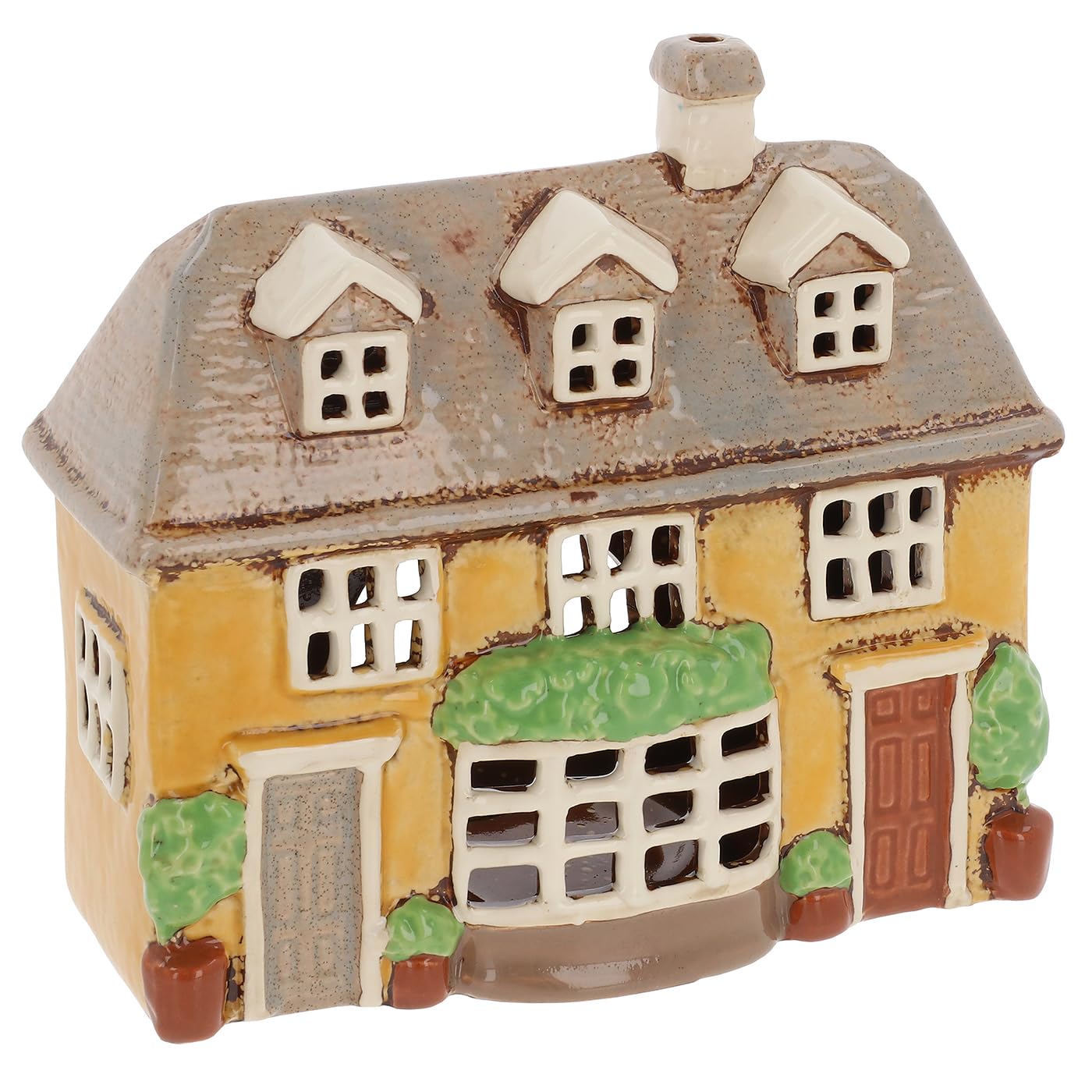 Village Pottery Yellow Terraced House with Bay Window Tealight Holder JD362423