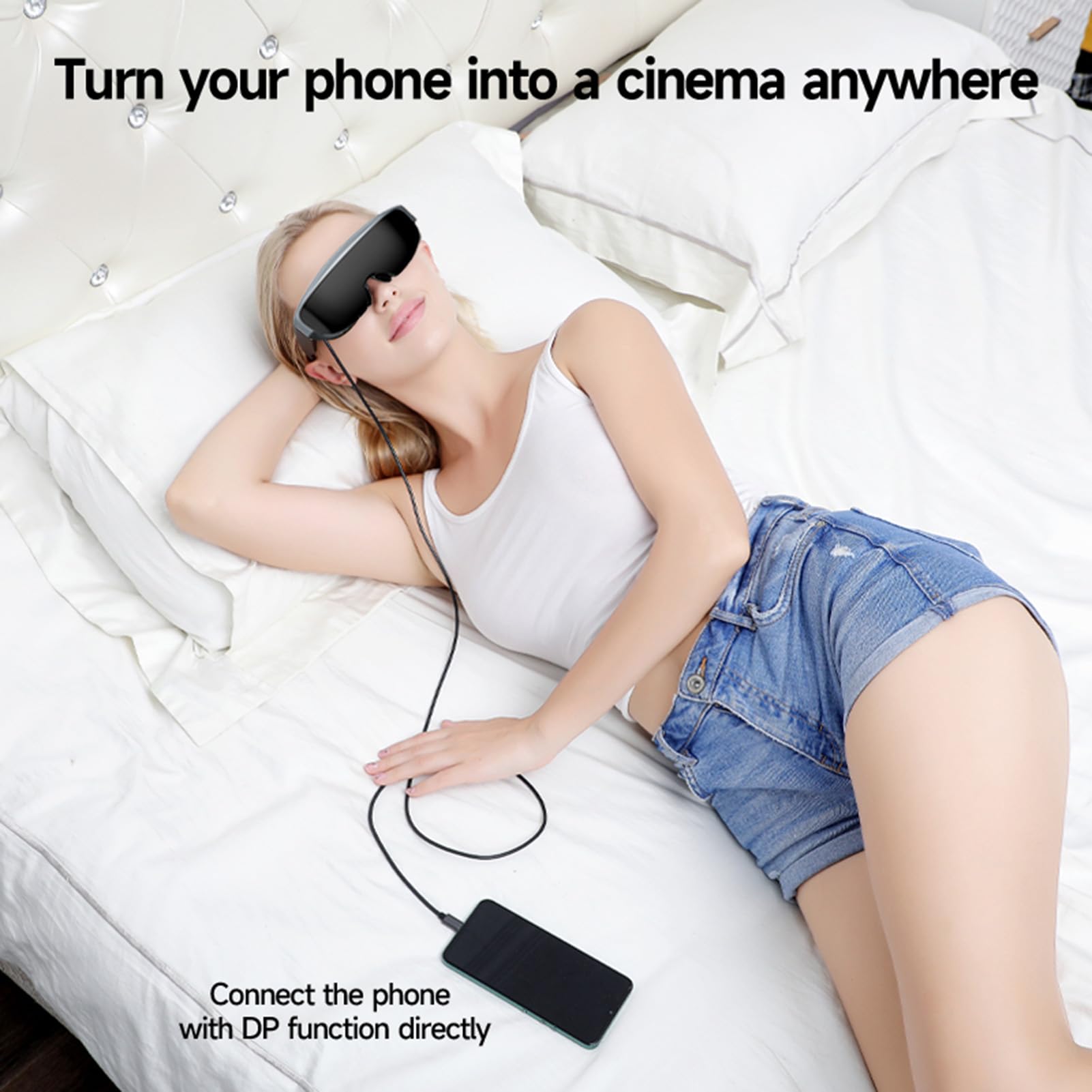 Denash Gafas AR, Pantalla OLED 1080P, 3000 Nits, Pantalla Virtual de 400", Ajuste de Miopía de 0-600°, Gafas XR Inmersivas Todo en Altavoces Incorporados para Todos los Dispositivos USB-C DP