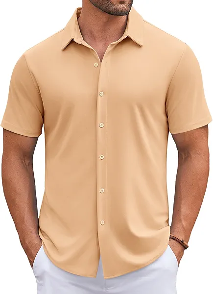 COOFANDY Mens Casual Button Down Shirts Short Sleeve Wrinkle Free Shirt Untucked Summer Stretch Dress Shirt