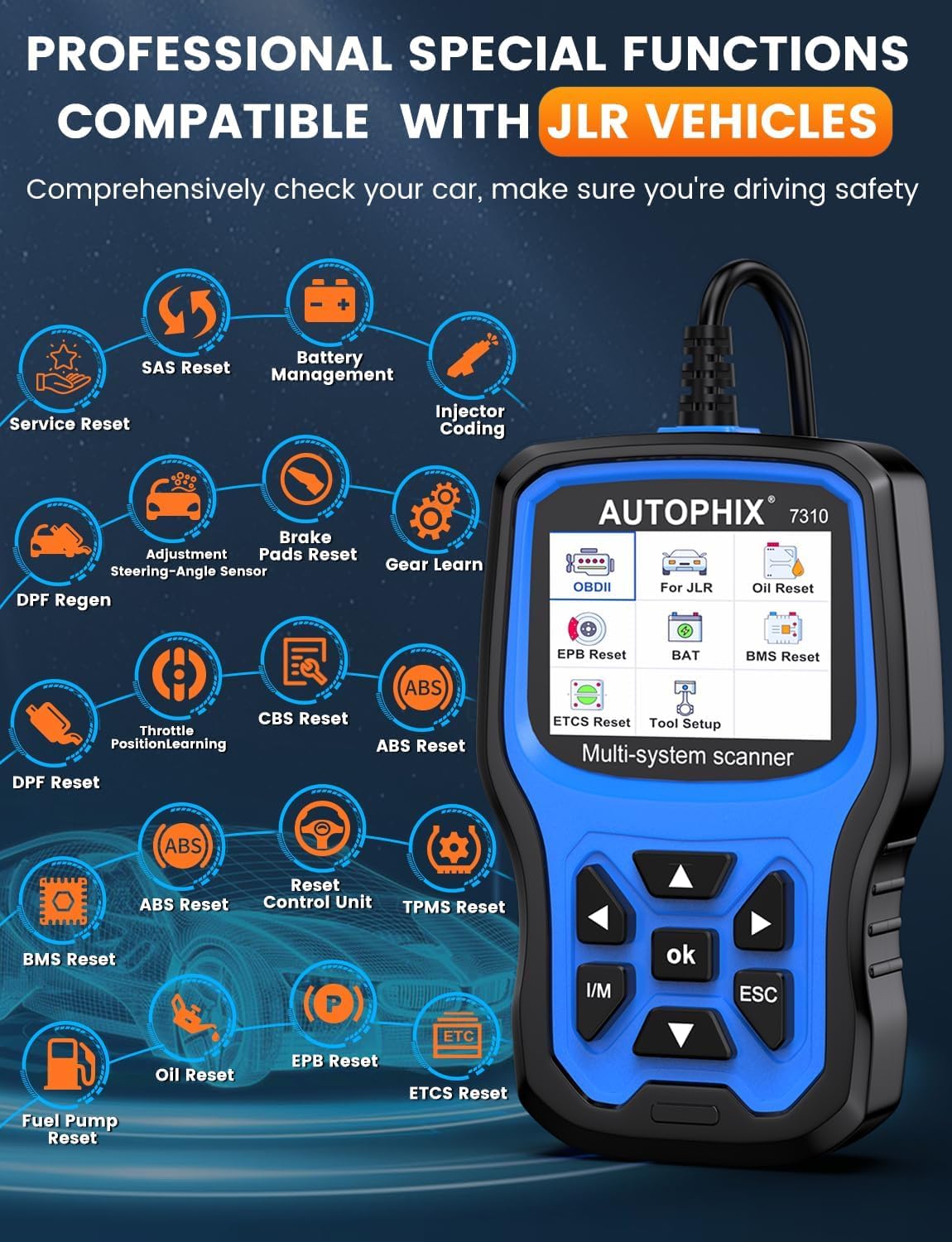 AUTOPHIX Strumento di scansione diagnostica completo 7310 compatibile con Land Rover e Jaguar, lettore di codici per auto, funzioni complete, scanner OBD2, strumento di registrazione della batteria