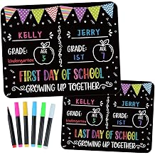 WaaHome First & Last Day of School Sign Board - for Two Kids Children | Includes 6 Colorful Liquid Chalk Markers - 11"x14" Double Sided Reusable - Back to School Sign Photo Props and Supplies