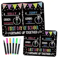 WaaHome First & Last Day of School Sign Board - for Two Kids Children | Includes 6 Colorful Liquid Chalk Markers - 11"x14" Double Sided Reusable - Back to School Sign Photo Props and Supplies