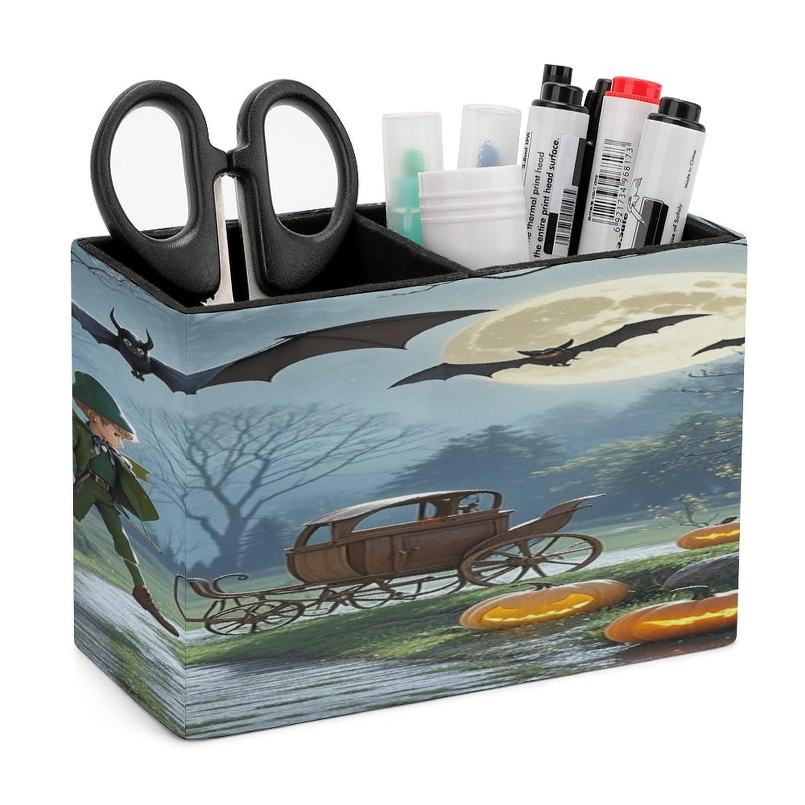 LZQPOEAS Dead Tree Pumpkin Carriage Leather Pen Holder with 2 Compartments Luxury Pencil Holder Minimalist Pencil Cup Brush Scissor Holders Elegant Pen Cup for Office Home Desk Accessories