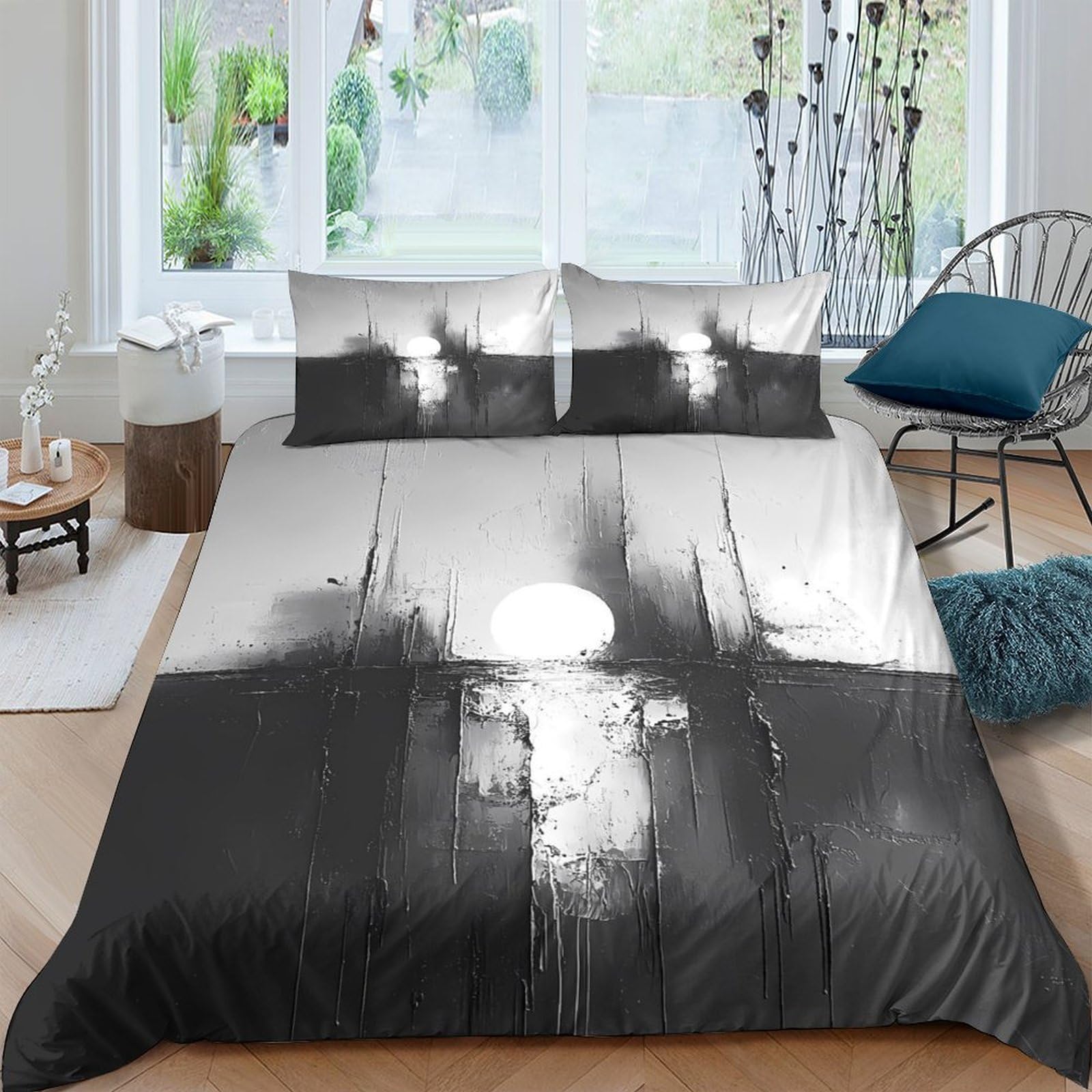 Ctjqhvkz Style-4 3D Printed Black White Cityscape Fitted Sheet Microfiber Modern Skyline Bed Cover For Bedroom Guest Room Decor Single（135X200cm）