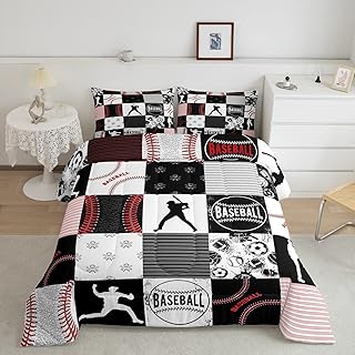 Erosebridal Kids Baseball Comforter Set Softball Bedding Set Sports Game Quilted Comforter for Kids Patchwork DownÂ Comforter Soft Warm Duvet Insert for All Season, Red Black Gray Twin Size