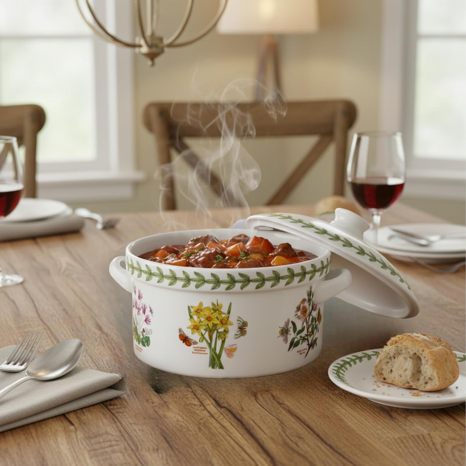 Portmeirion Botanic Garden 5" Mini Casserole Dish with Cover - Assorted Florals Motif, Earthenware Bakeware with Chip-Resistant Glaze - Oven, Microwave, Freezer, Dishwasher Safe for Everyday Use