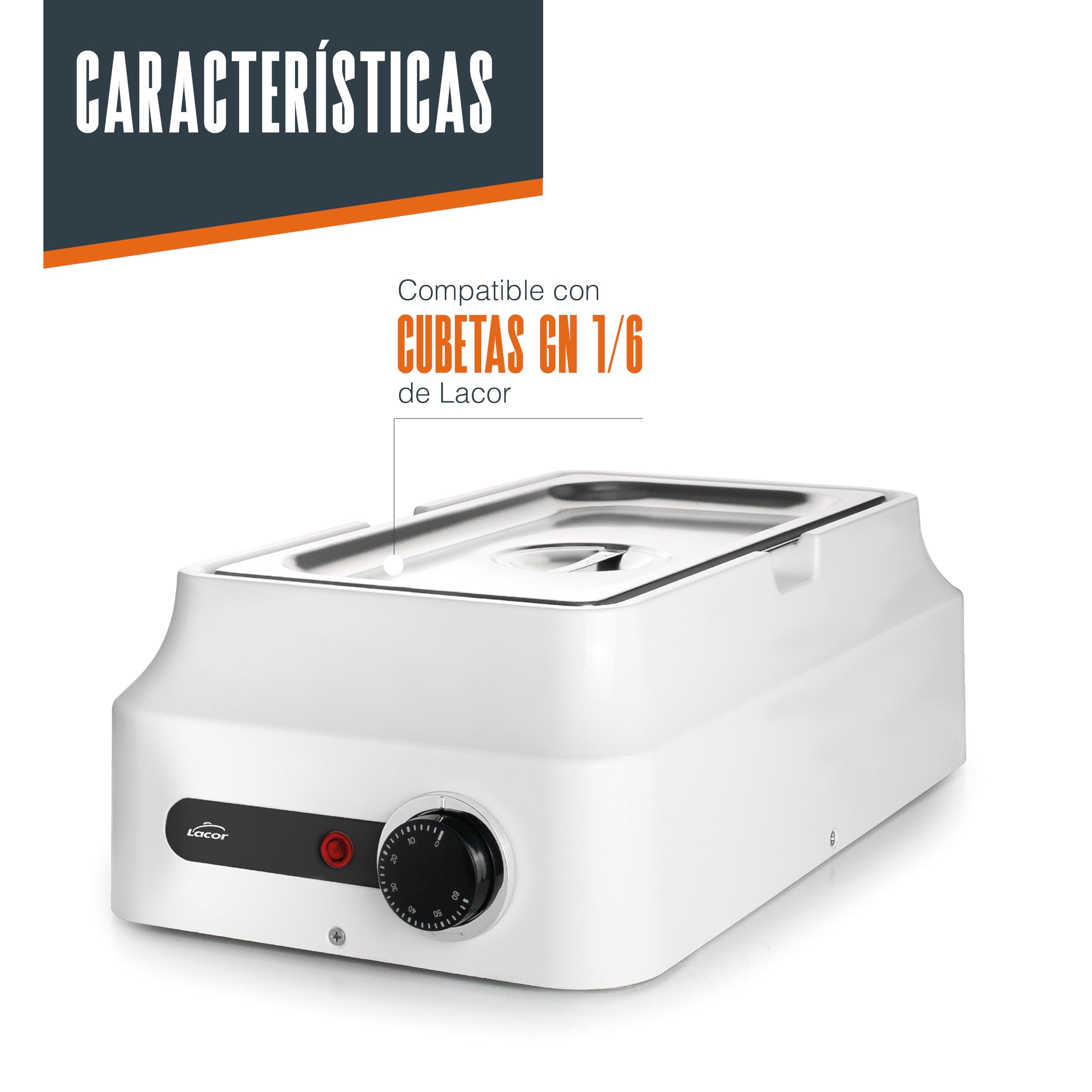 Lacor - 69618 - Baño María Chocolate, White, 3,8 L, Acero Inoxidable 18/10, 80W, Termostato Regulable 0-60ºC, Fundidor y Atemperador de Chocolate Profesional, Calentamiento 3D