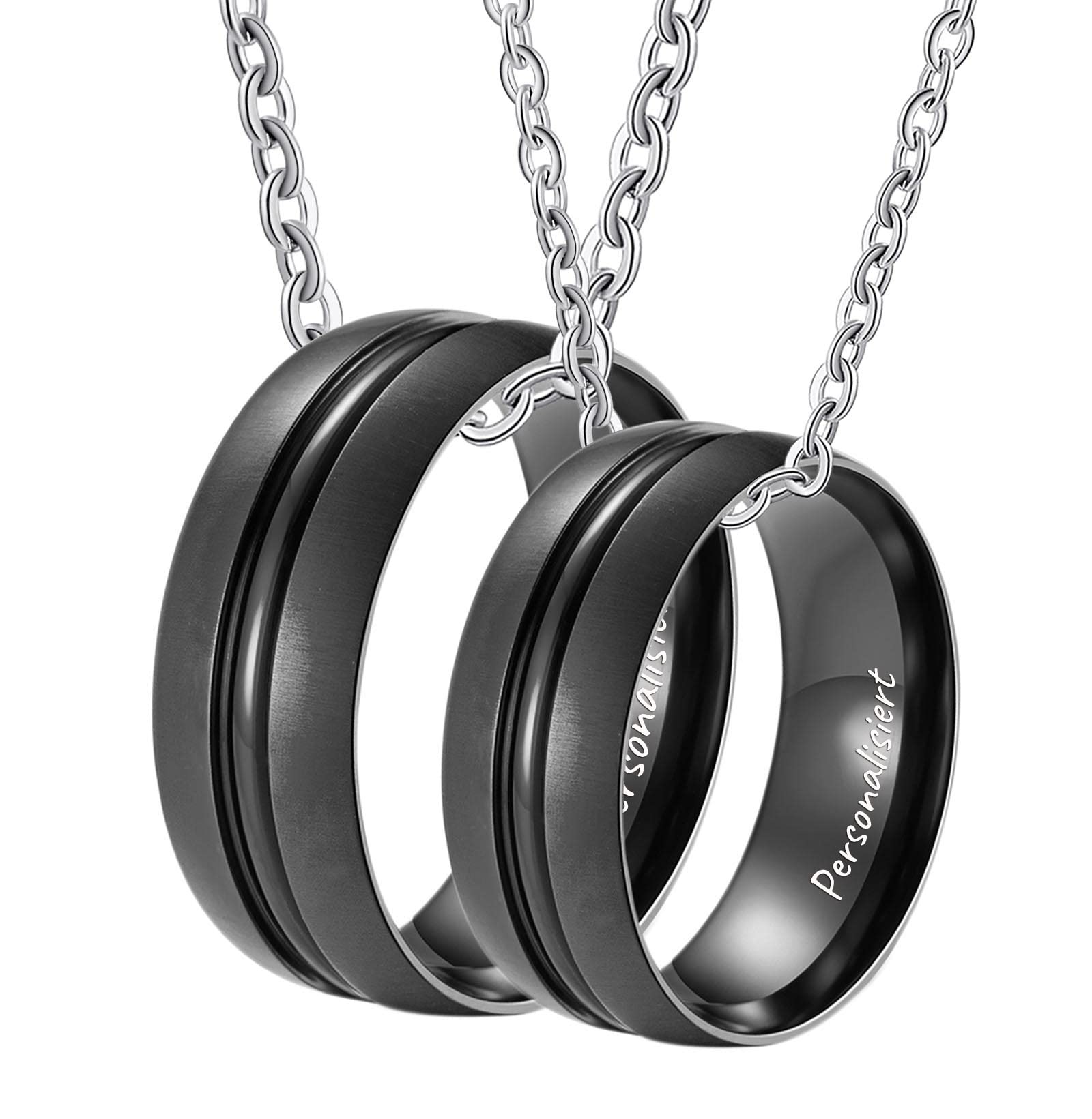 AmDxD Collar con grabado de acero inoxidable, 2 unidades, colgante cepillado, cadena pares, negro para mujer y hombre, ancho 8 mm, longitud de la cadena: 50 cm, 60 cm, Acero inoxidable, Sin Zikonia