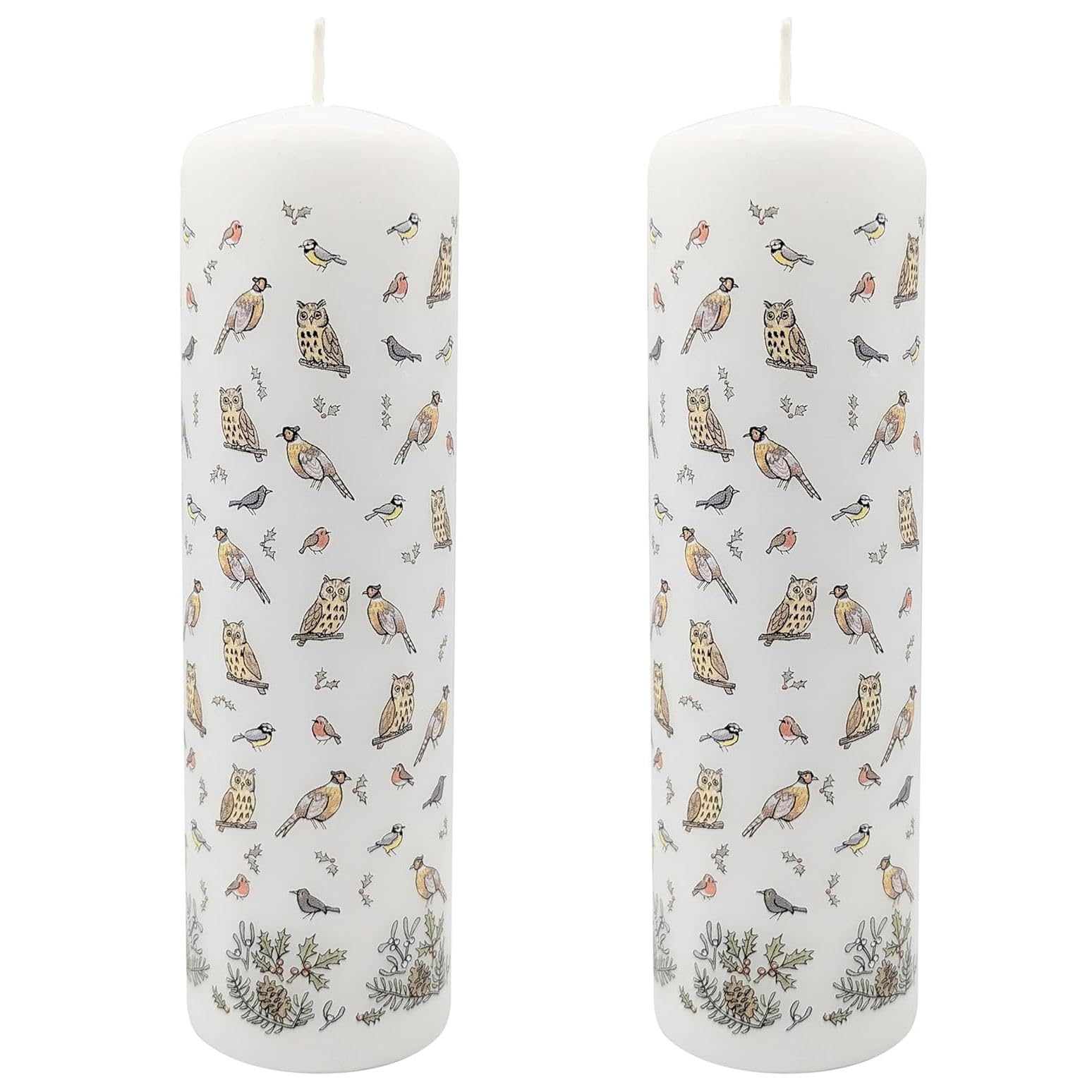 Carousel Home White Pack Of 2 Winter Birds Advent Pillar Candles | Traditional Christmas Advent Calendar Candles With Numbers - 20Cm