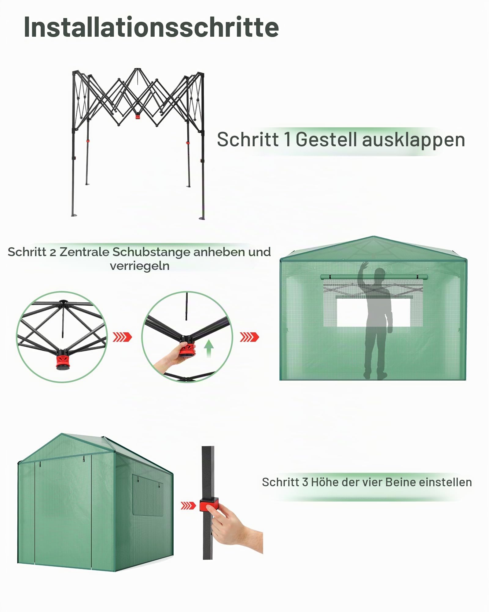 GarveeHome Gewächshaus Tunnel – Stabiler PE-Bezug, robuster Rahmen, Zipper-Türen & Mesh-Fenster, schneller Aufbau, UV-beständig, Winterfest – Ideal für Pflanzenaufzucht im Garten, Innen