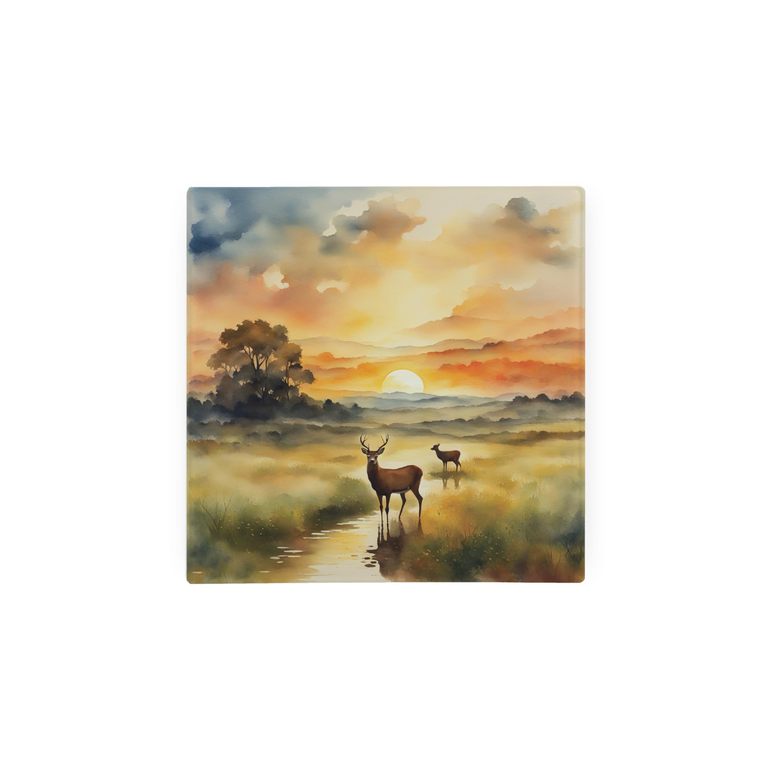 British Wildlife Glass Trivet - Deer Pair Worktop Protector Kitchen Gifts