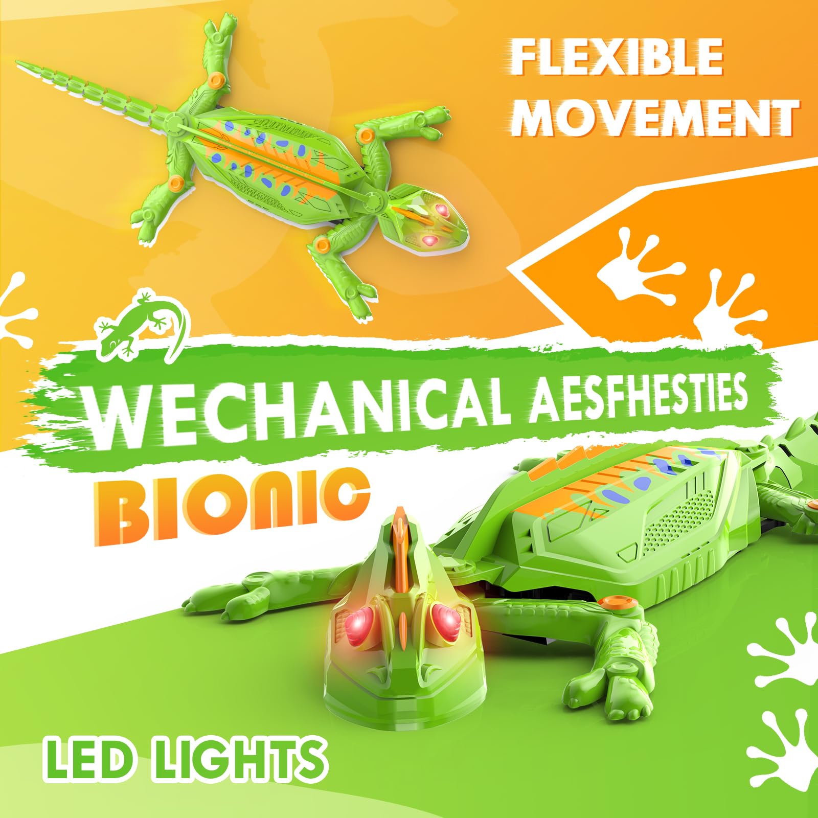 Gerbala Gecko Radiocommandé, Lezard Télécommandé Jouet Qui Escalade Murs et Plafonds, Lezard Qui Grimpe au Mur avec Yeux LED Lumineux, des Mouvements Réalistes, Cadeau pour Garçons et Filles 3+ Ans