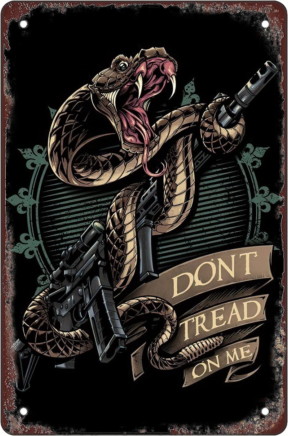 Snake And Gun Don'T Tread On Me Funny Coffee Metal Tin Sign For Home Office Coffee Bar Decor 8x12inch