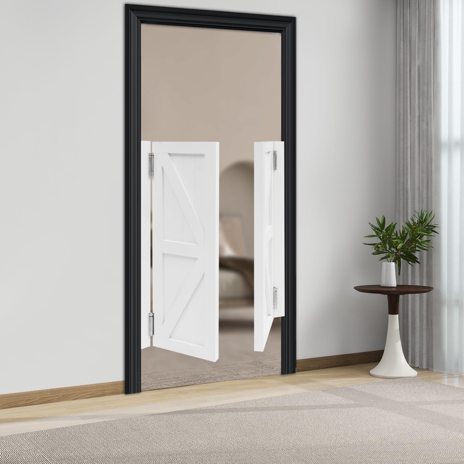 Porta a battente in legno di pino con motivo simmetrico, adatta per ingresso cucina, soggiorno, ufficio (bianco, 90 x 70 cm)