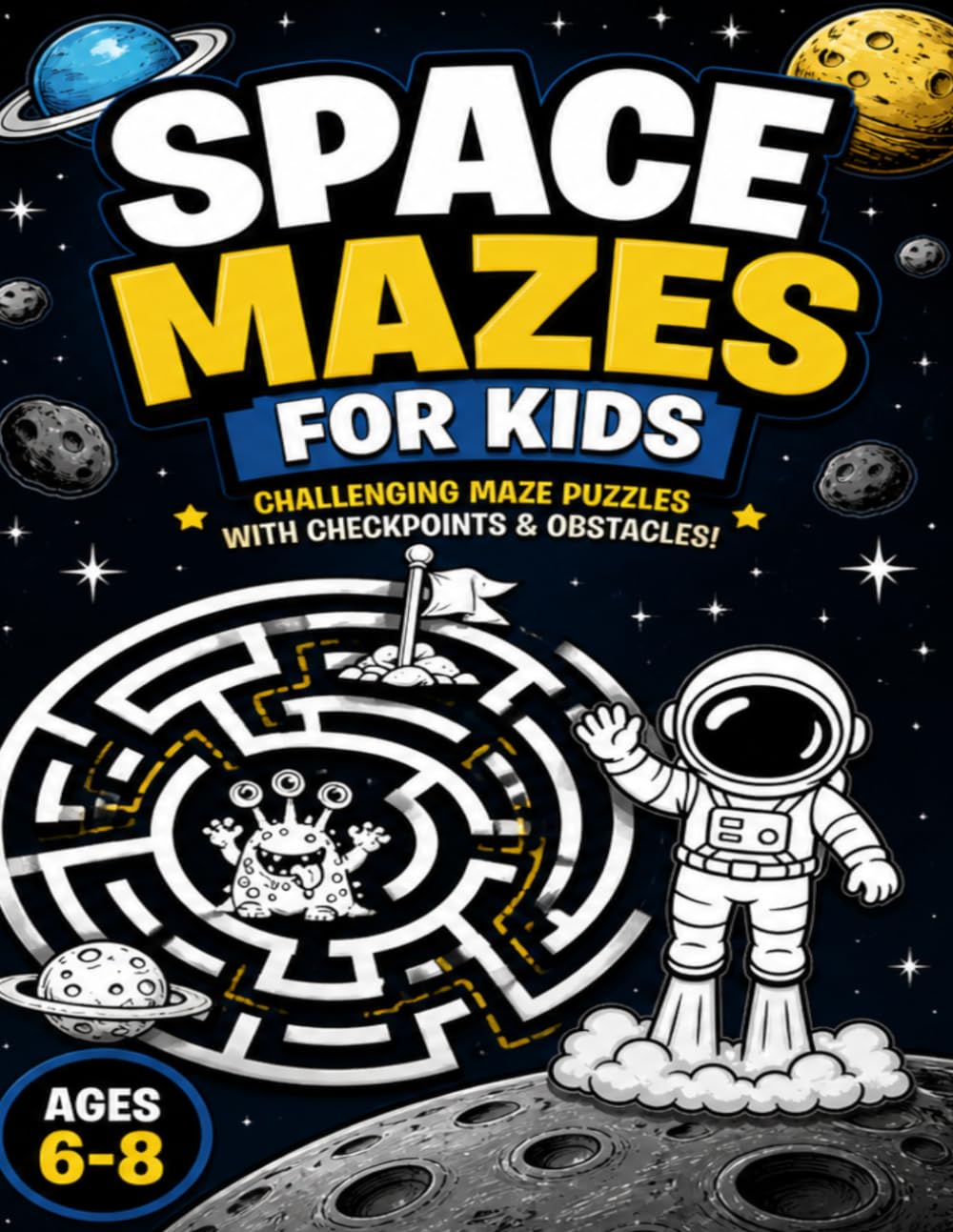 Space Mazes for Kids Ages 6–8: Challenging Maze Puzzle Book with 50 Space Adventures, Checkpoints and Obstacles (Space Adventure Mazes)