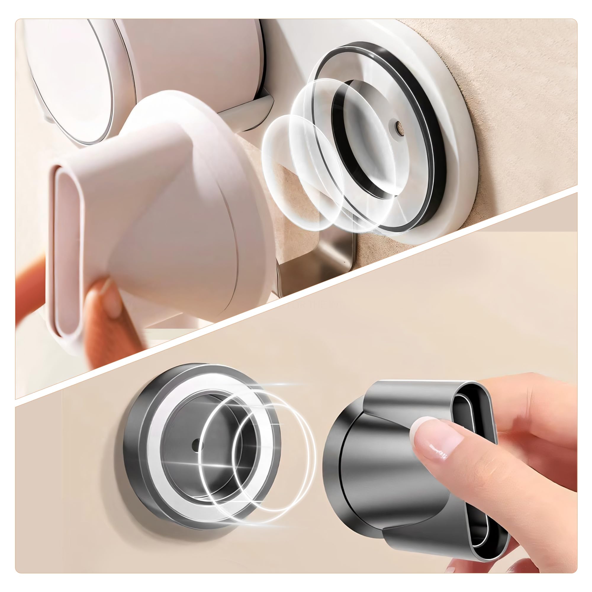 Supporto da Parete per asciugacapelli, per asciugacapelli magnetici, in Lega di Alluminio, con Gancio Organizer per Cavi (Bianco)