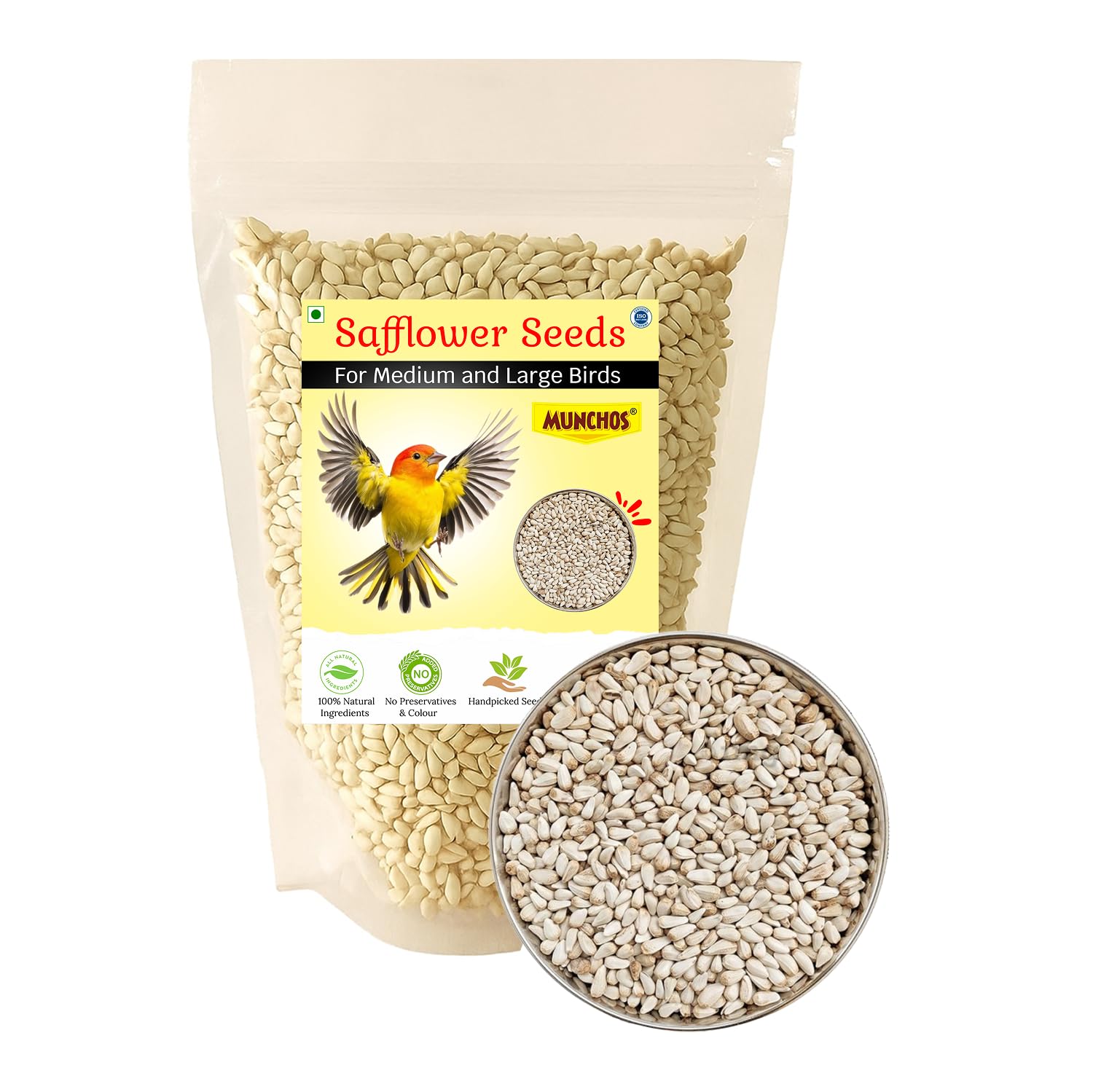 Munchos Safflower Seed (Kusum Dana)- 450gm, Bird Food for All Type of Birds (Conures, Lovebirds, Cockatiels, African Grey, Macaws, Cockatoo)-image-21
