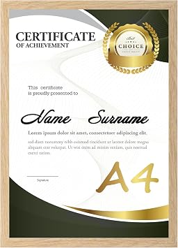 A4 Frame Wood Colour, Modern Picture Frame for Certificates, Documents, Artwork and Photos 21x29.7 cm, Wall or Desk Display