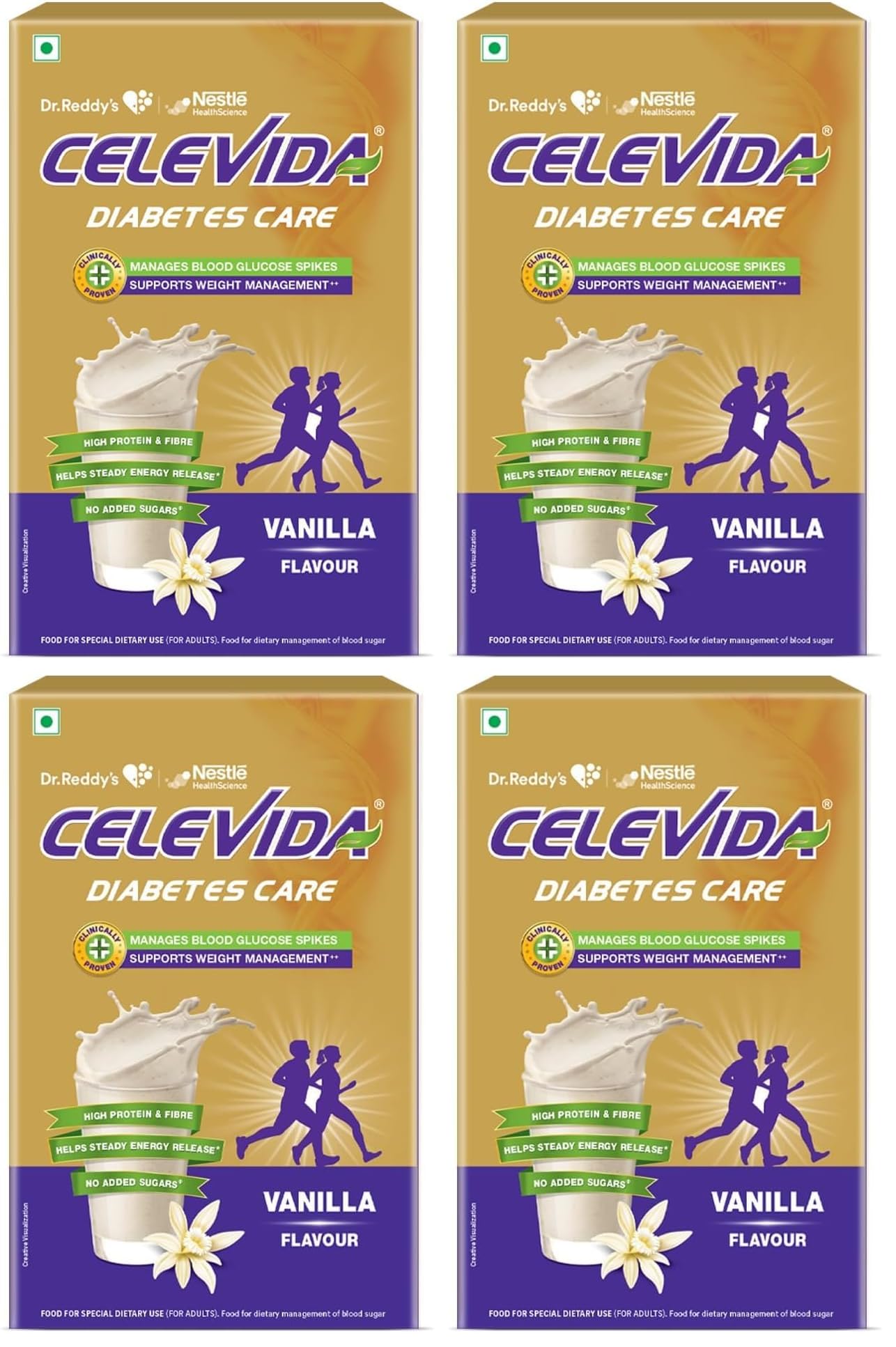 Celevida Protein Powder Drink for Diabetes Management by Dr. Reddy’s | Vanilla Flavour | No Added sugar | Plant based | For Sugar control, Weight Management & Immunity Support | 400gm BIB (Pack of 4)-image-14