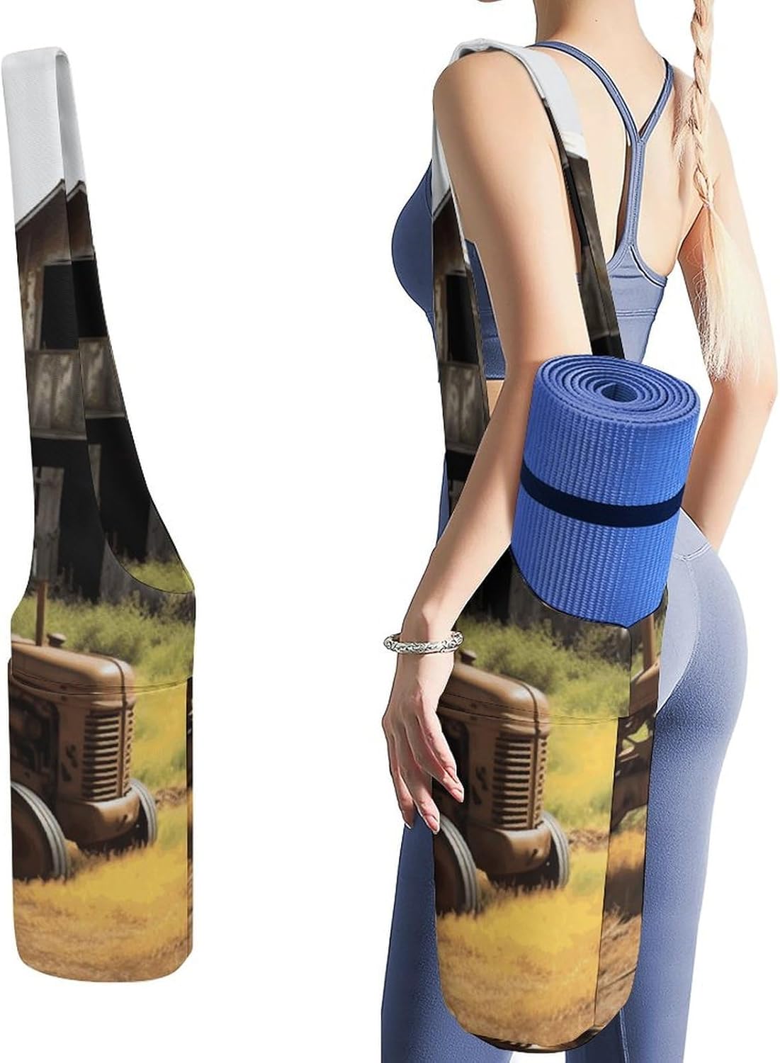 Old Wooden Barn with Rusted Tractor Yoga Mat Bag Yoga Backpack Multi Pocket Exercise Yoga Mat Carrier Multi-Functional Storage Bag for Pilates Beach Travel And Everyday Use