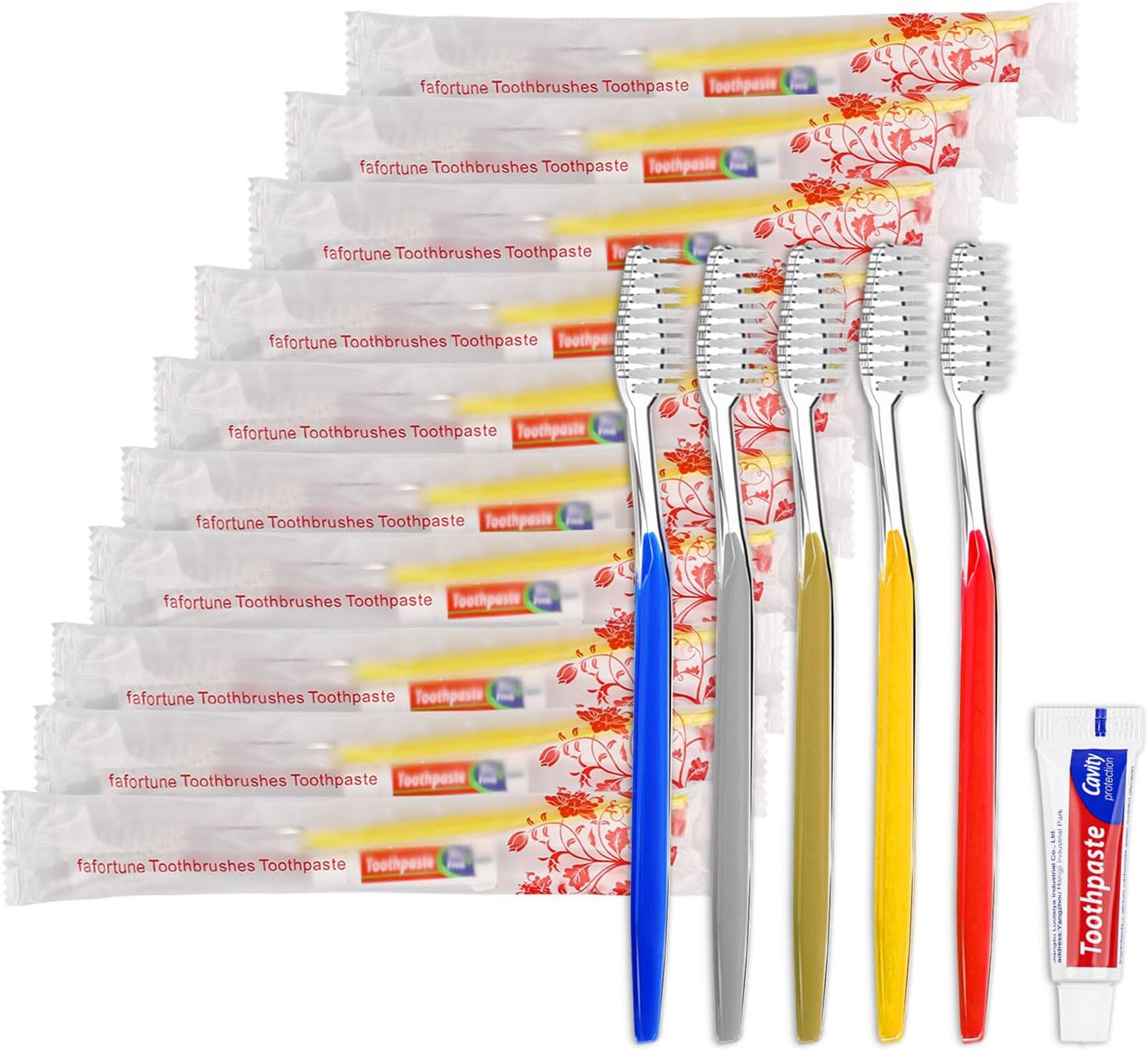 50pcs Disposable Toothbrushes with Toothpaste (5 Colors)