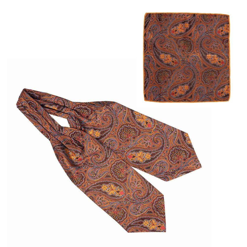 the tie hub Men's Ascot Empire Orange Paisley Cravat Tie and Pocket Square Combo Set-picture-23