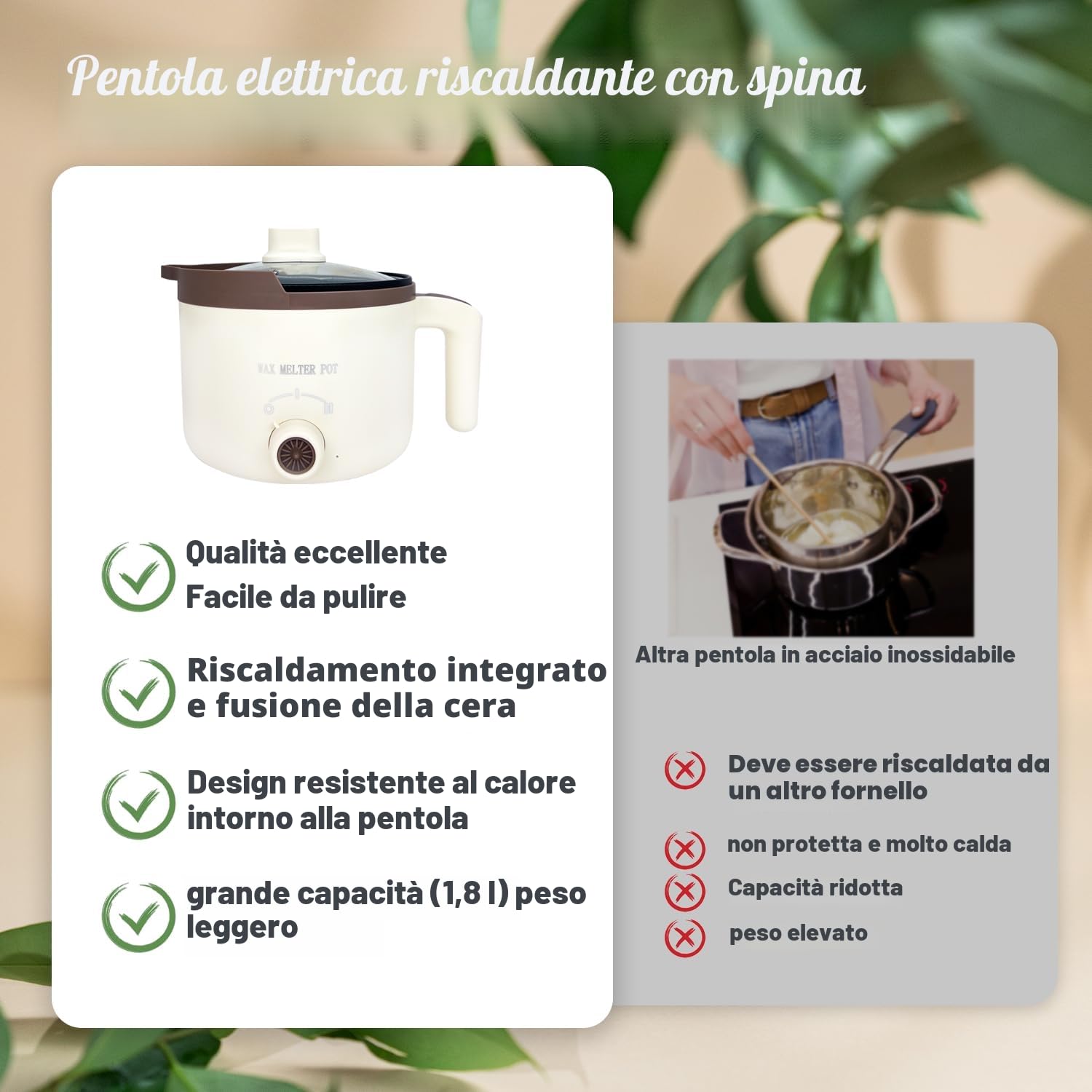 LINGQIAN Sciogli cera elettrico per candele con beccuccio 1.5L(marrone)