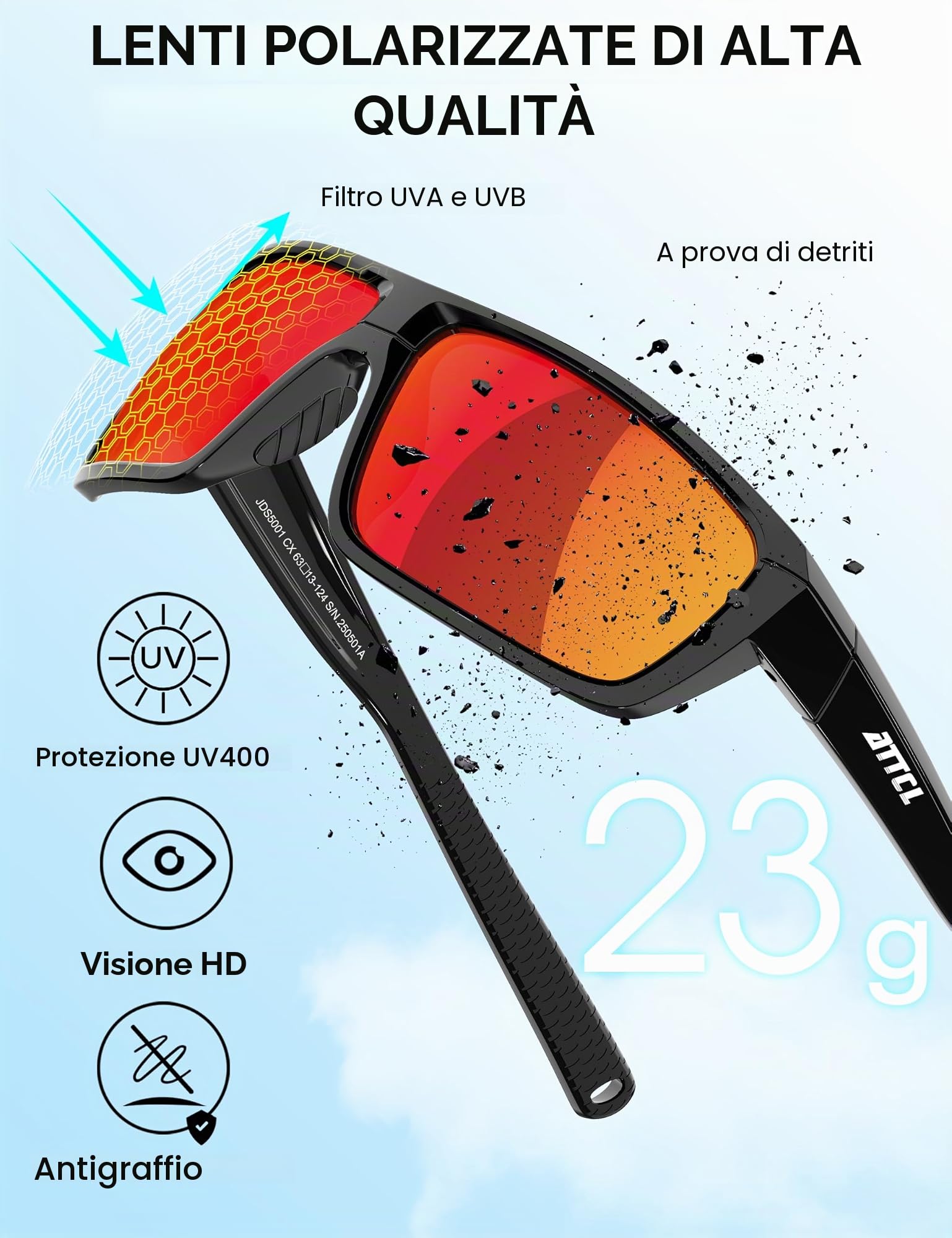 ATTCL Occhiali da sole polarizzati Wrap occhiali da sole UV occhiali sportivi TR90 montatura ultraleggera