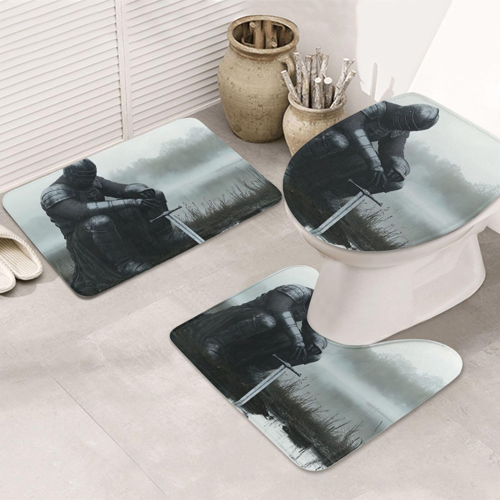 Alfombras de baño de microfibra suave de caballero medieval para ducha sin resbalar