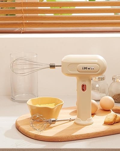 Miniatura 6 de IHM-1001E - Batidora de mano eléctrica de mano con recargable por USB, mezclador eléctrico de 3 velocidades con batidor de huevos de acero