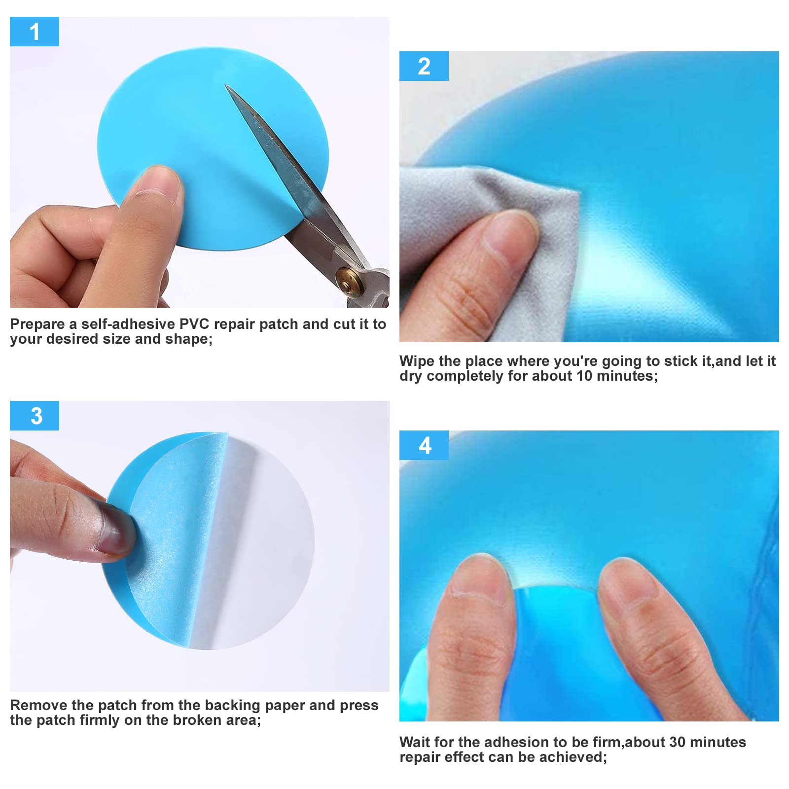 Parches Autoadhesivos Para Reparar Piscinas Inflables - 10 Unidades (5 Redondos, 5 Rectangulares) - PVC Azul