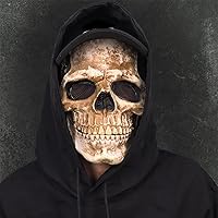 Vista 4 de CosTribe Máscara espeluznante de calavera de cabeza completa con mandíbula móvil para Halloween, casco de látex aterrador para accesorios de fiesta