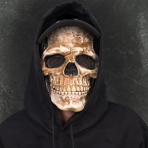 Miniatura 4 de CosTribe Máscara espeluznante de calavera de cabeza completa con mandíbula móvil para Halloween, casco de látex aterrador para accesorios de fiesta