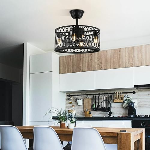 Miniatura 3 de Ventilador de techo con luz ventilador de techo industrial vintage de 18 pulgadas con control remoto de luz lámpara de araña enjaulada para granja