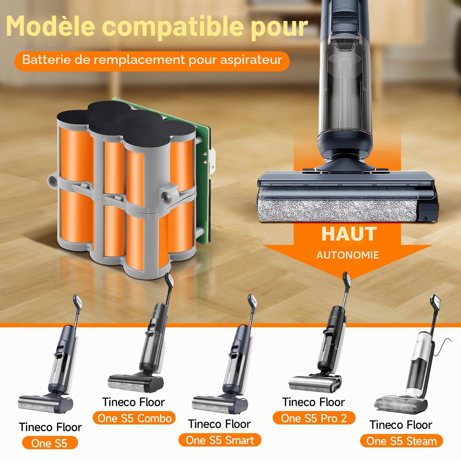 21.6V Aspirateur Laveur Batterie de Rechange pour Tineco Floor One S5 / S5 Pro / S5 Pro 2 / S5 Smart / S5 Steam/ S5 Combo /S5 Extreme/S5 Intelligent - Longue durée(1 Batterie + 1 Pinceau + Ruban 3M)