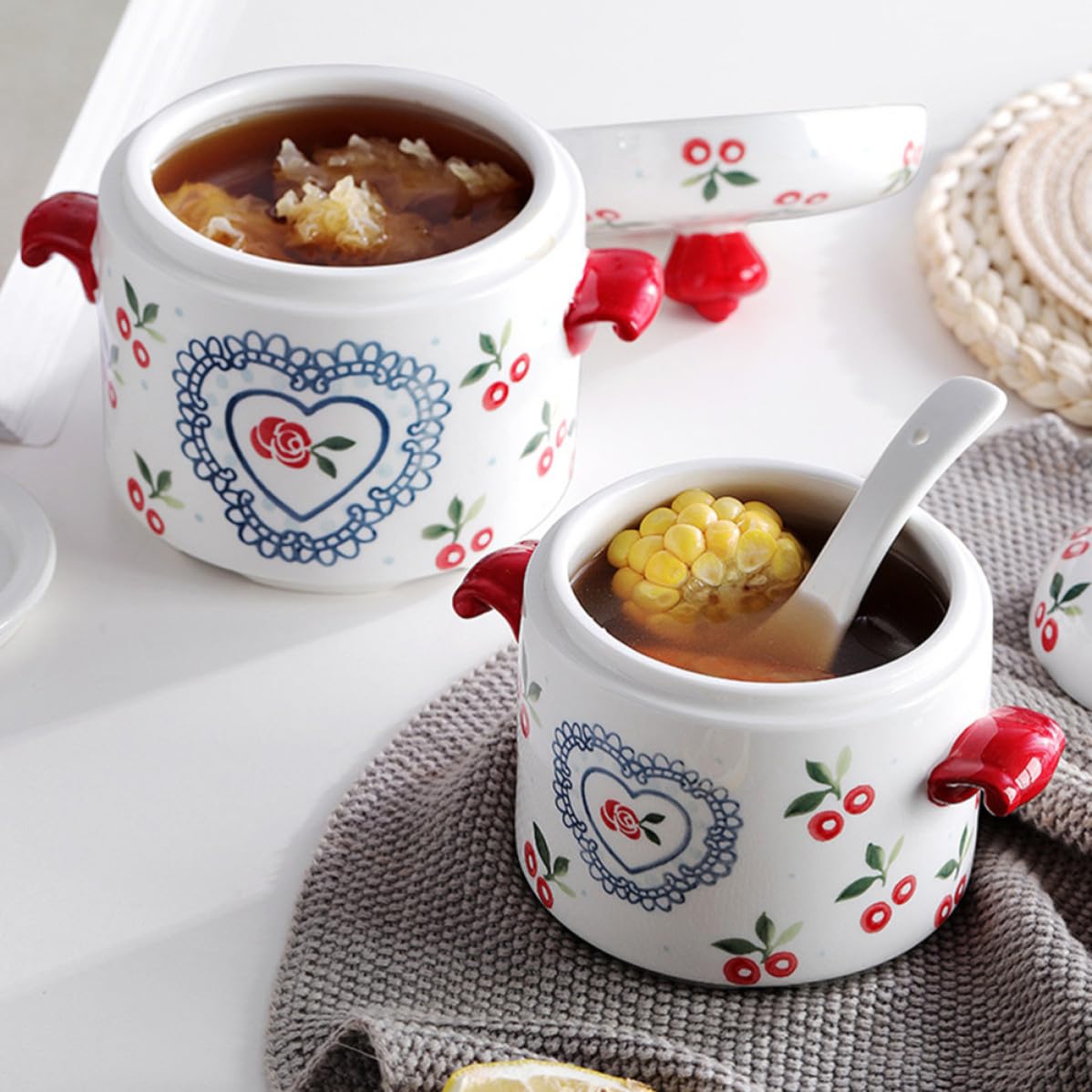 Olla de Cerámica para Sopa y Guiso 650ml Tapa y Asas
