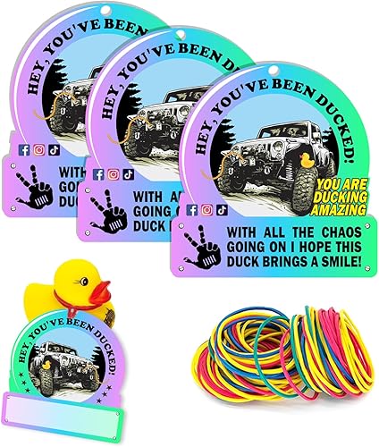 Etiquetas con texto en inglés "You've Been Ducked", etiqueta de pato de pato azul claro, tarjeta de juego de patito, 35 etiquetas de pato, 35 bandas