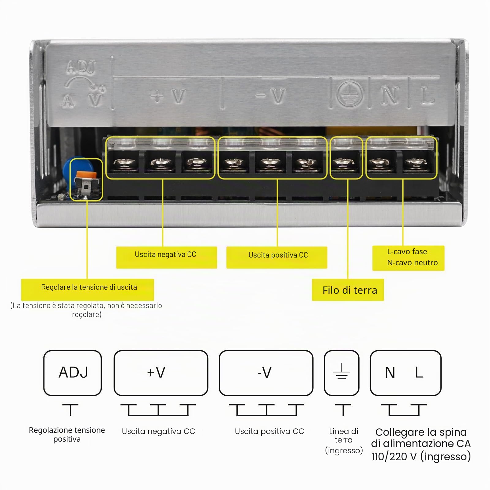 24 V 25 A 600 W Alimentatore a commutazione universale regolabile da AC a DC - Driver LED, trasformatore per monitoraggio, convertitore, adattatore per radio e computer