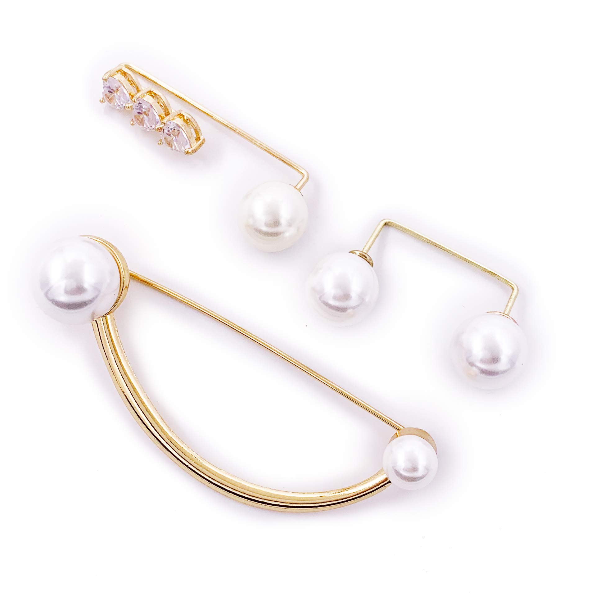 HAISWET Simulated Pearl CZ Shawl Scarf Clip Safety Pin Brooch Set 3 Pcs