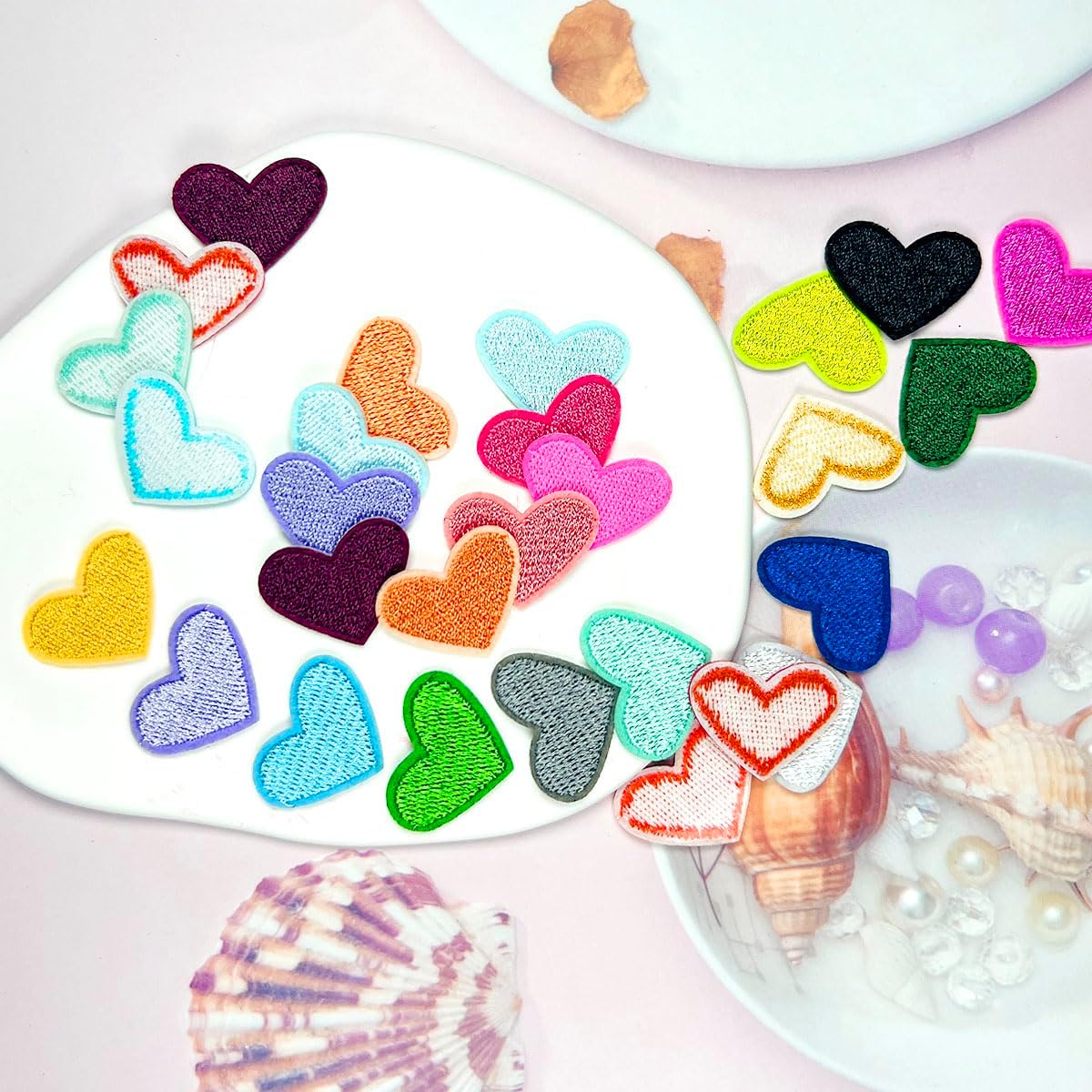 62 Pcs Colorful Embroidered Iron On Heart Patches, Sew/Iron On Heart Applique Patch, for Clothes Hats Jeans Backpacks Shoes DIY Repair Decoration