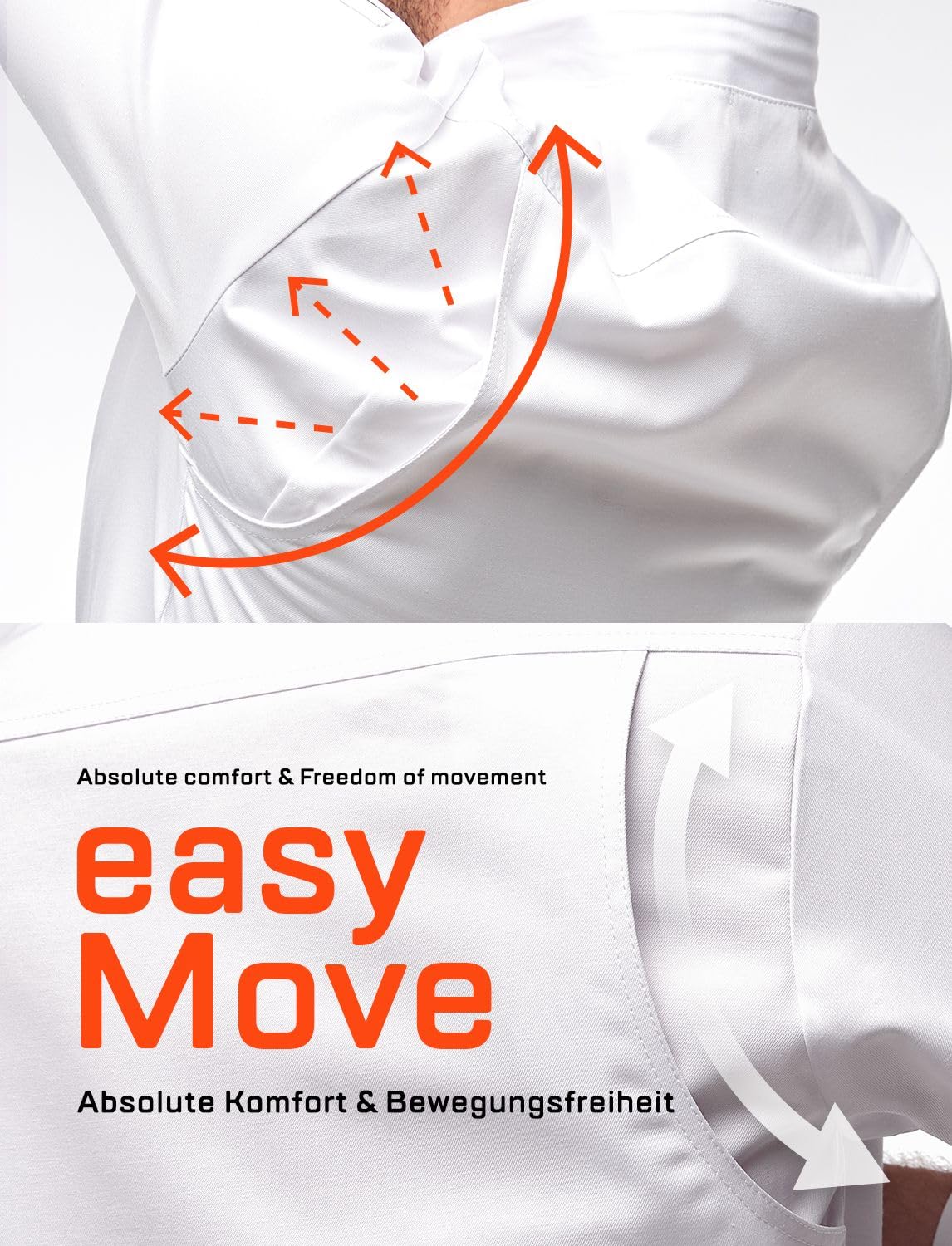 strongAnt Kochjacke Herren Langarm easyMove mit Stretch Rücken inkl. Kugelknöpfe/Druckknöpfe Slim Fit