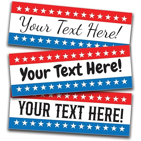 Custom Bumper Stickers - Customizable Personalized Bumper Stickers - 12 Fonts - 14 Background Colors - 3 Sizes to Choose from (USA Political, 3 x 10 Inches)