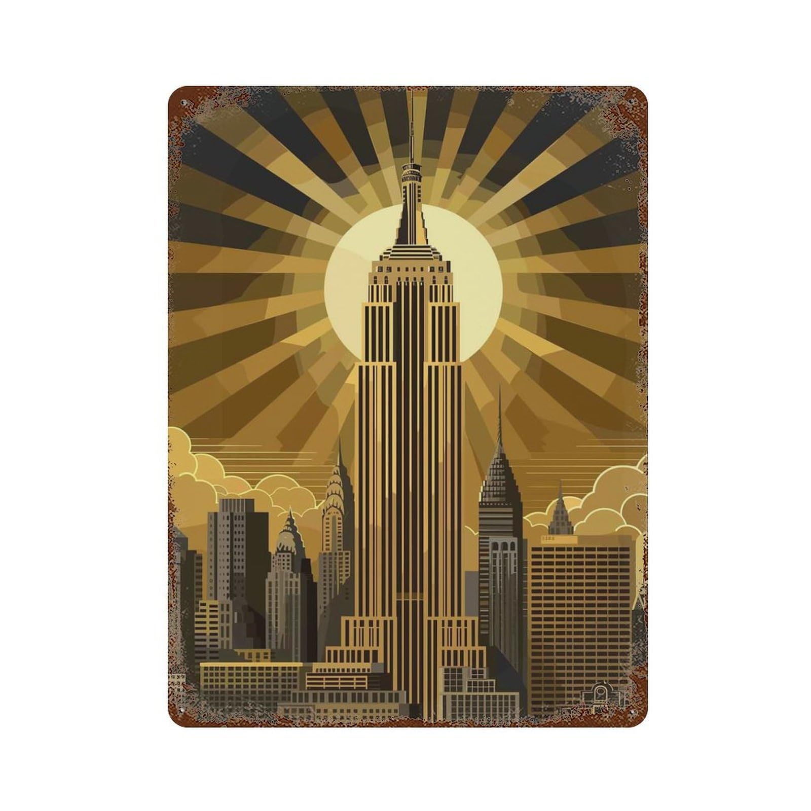 Empire State Building Art Rusty Metal Tin Sign 15.7"x11.8", Rustic Home Decor for Living Room, Hallway And Home Decor