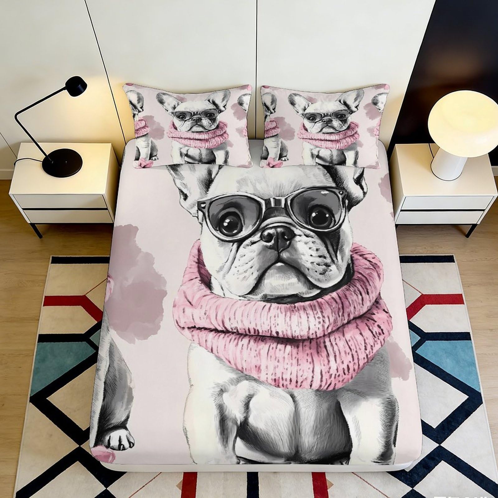 Pnayamiorkfel Style-10 3D Printed French Bulldog Fitted Sheet Microfiber Pink Sweater Bed Cover For Bedroom Guest Room Decor Protection 90X200x25cm