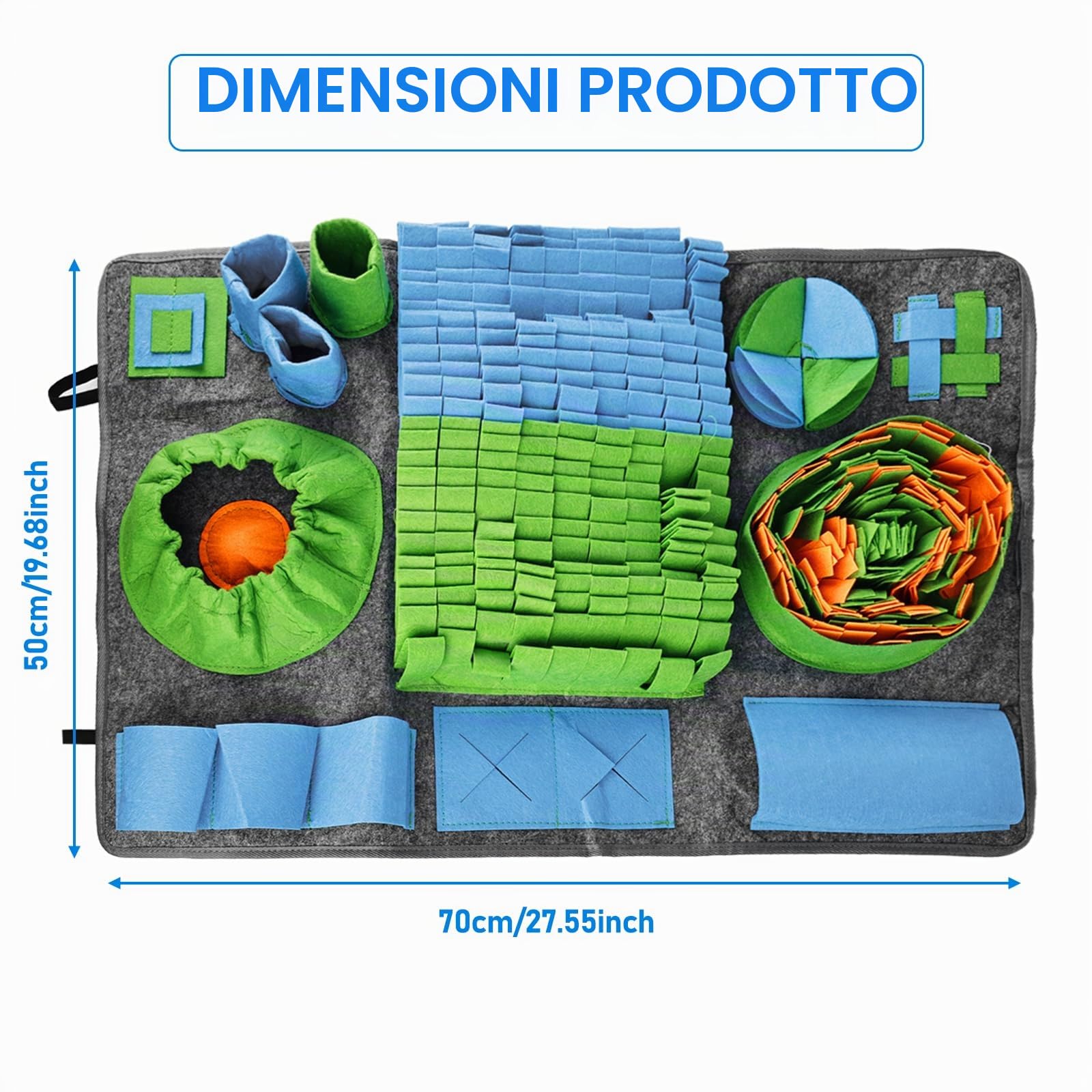 Molbory Tappeto per cani per annusare grande, 75 * 50 cm Tappeto per annusare per cani, giocattolo intelligente per annusare, tappeto antiscivolo per animali domestici, giocattolo intelligente per