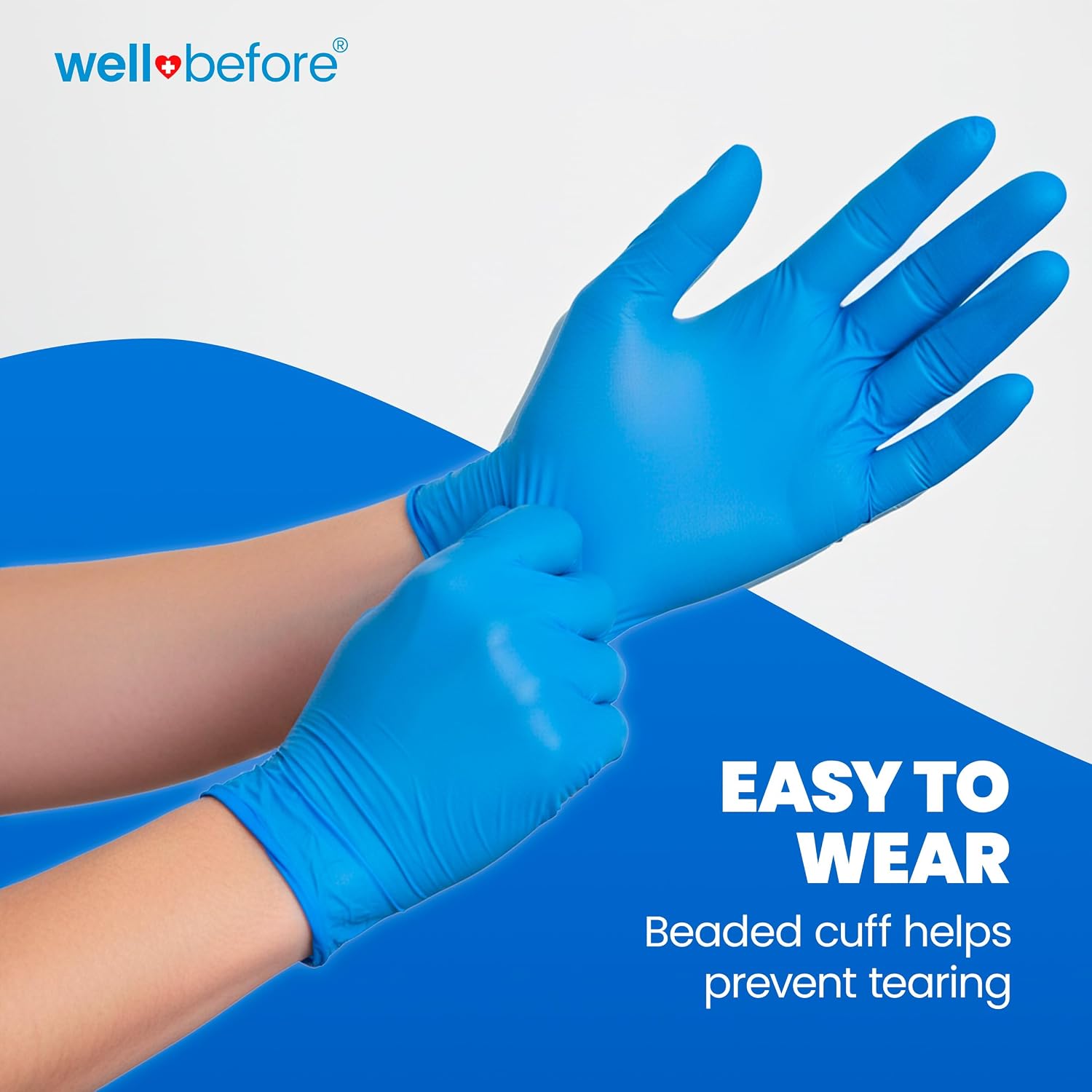 Well Before Blue Synmax Exam Gloves, Latex-Free Powder-Free Disposable Gloves for Healthcare, First Aid, Baby Care - 200pcs (Large)
