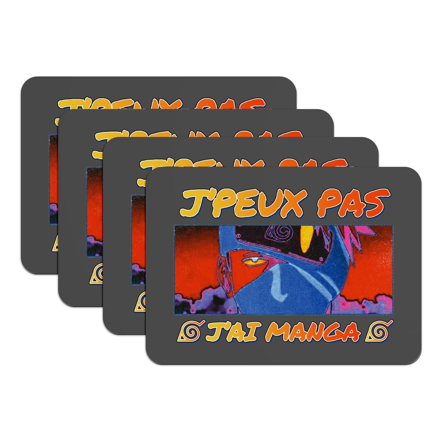 Set de table manga lot de 4 pièces en caoutchouc noir, l'idée cadeau otaku grand format