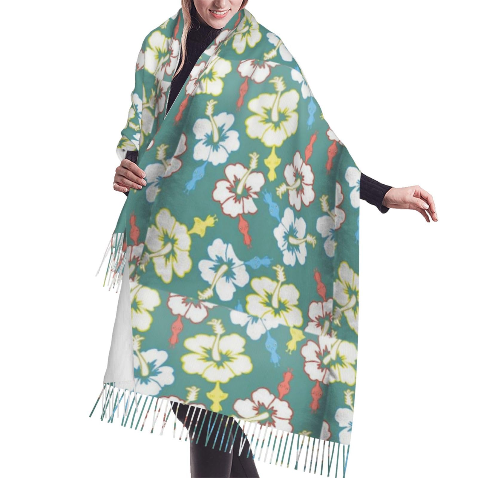 FUkker Women's Scarf Women's Shawl Faux Cashmere Scarf Warm Printed Scarf Hawaiian Pikmin