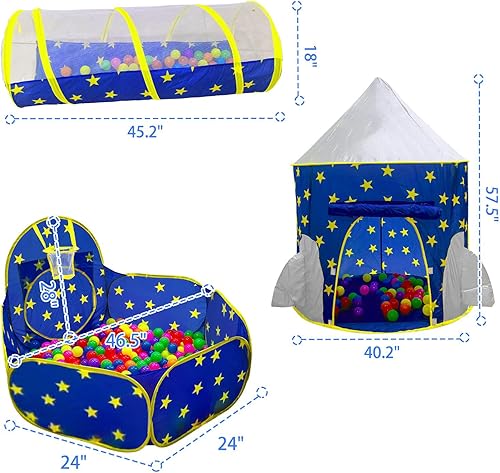 Miniatura 7 de Tienda de campaña de 3 piezas para niñas con hoyo de bolas, túnel de gateo, tiendas de campaña de princesa para niños pequeños, juguetes de casa de