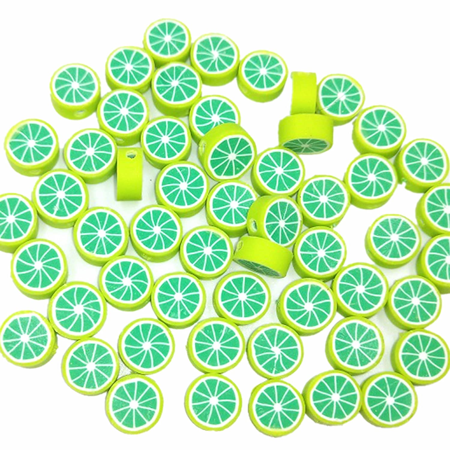 MSCFTFB 200 Pieces Fruit Polymer Clay Beads,Cute Bead for Bracelet Making,Craft Spacer Beads for Jewelry Earring Earring Kit Keychain Accessories(Lime